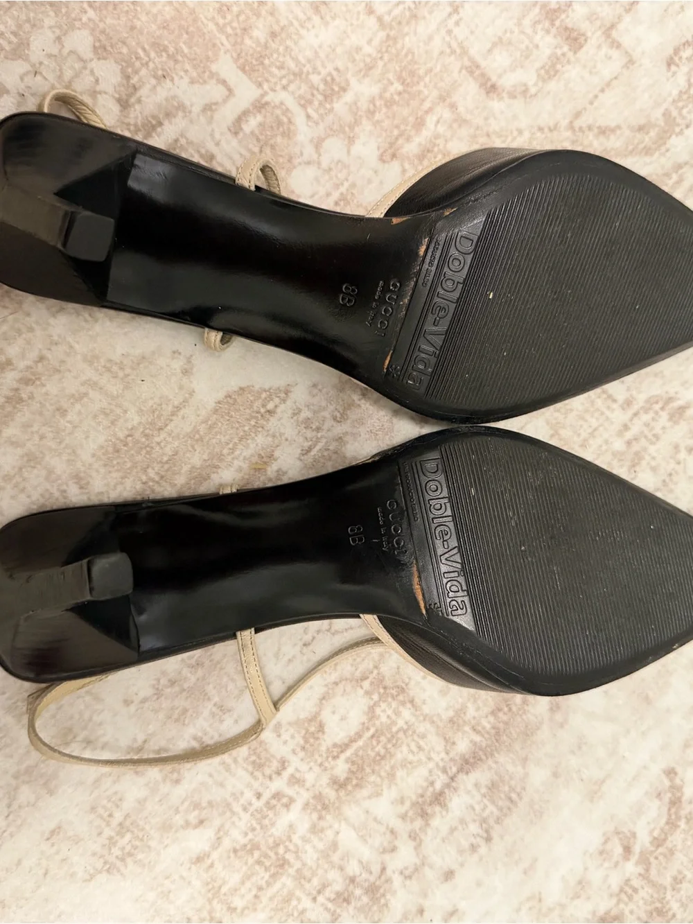 Gucci Black and Beige Pointed Toe Slingback Pumps
